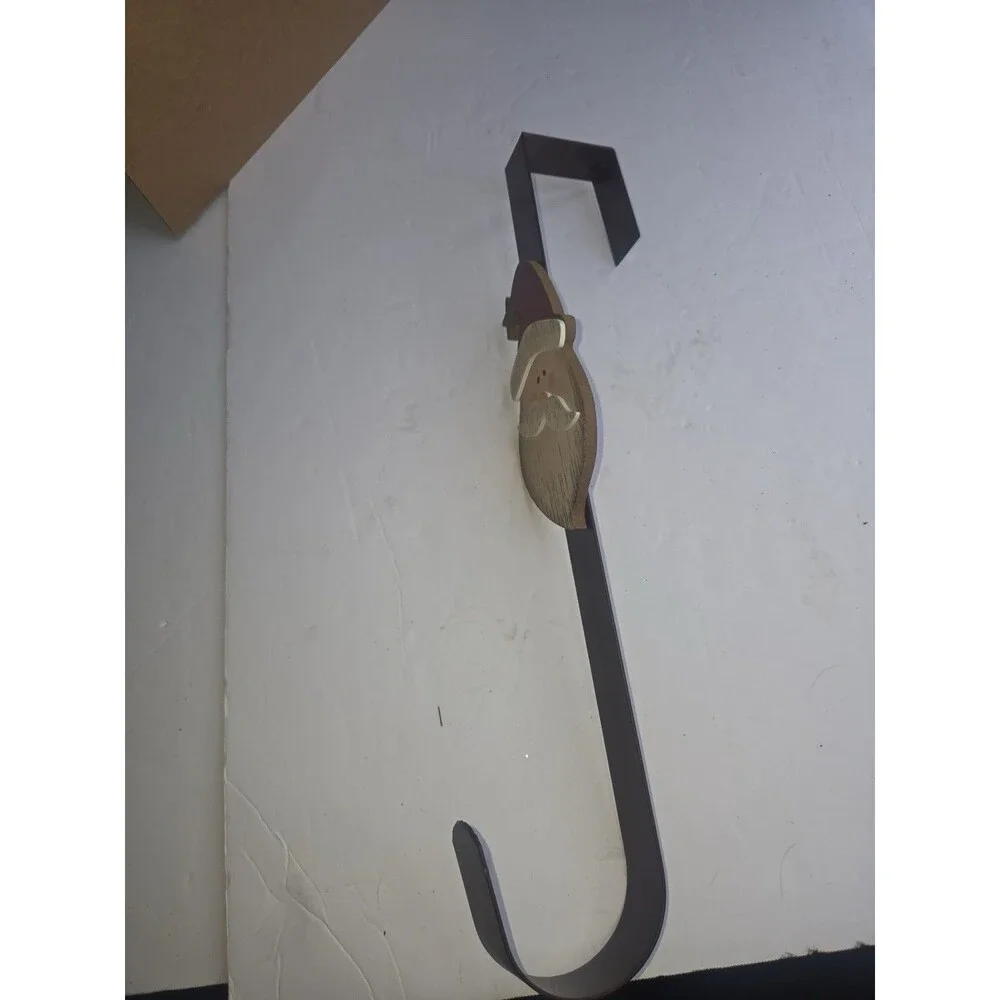 Metal & Wood Santa Claus Christmas Stocking Hanger Hook, Black, Small